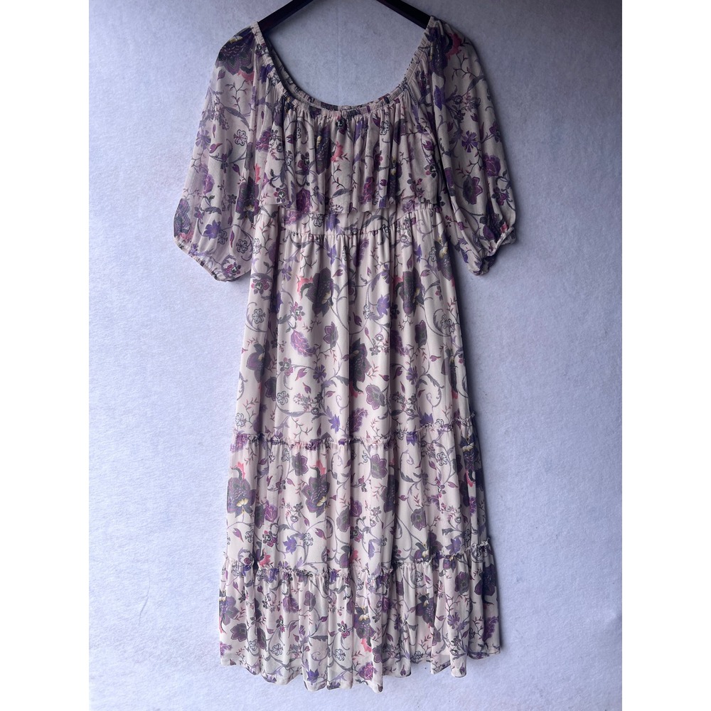 Torrid Floral Mesh Tiered Midi Dress Purple Cream Boho Puff Sleeve Plus Size 1